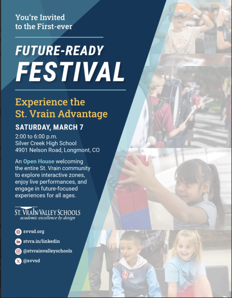 Invitation to the Future-Ready Festival at Silver Creek High School on March 7, showcasing interactive activities for all ages.